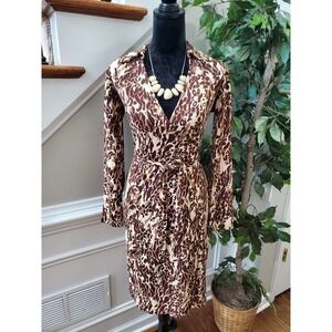 Express Women's Brown Polyester Collared Long Sleeve Knee Length Dress Size 3/4